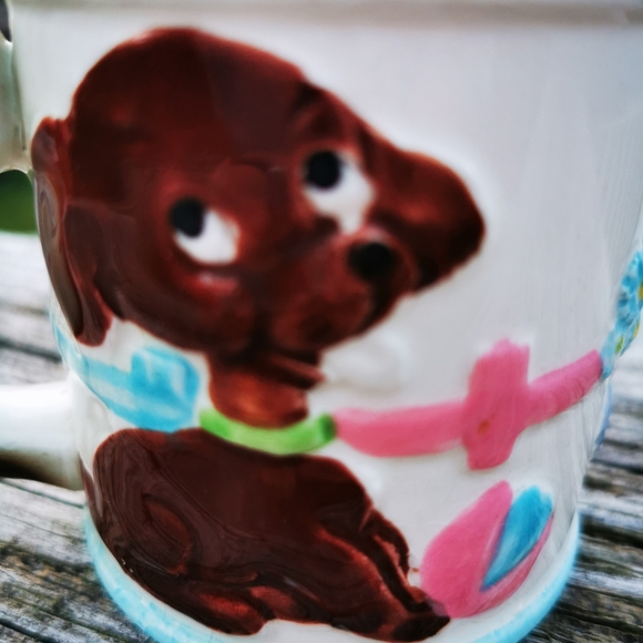 Vintage Ceramic Child's Cup with Lamb Cat Dog and Bunny Handle - Picture 7 of 12